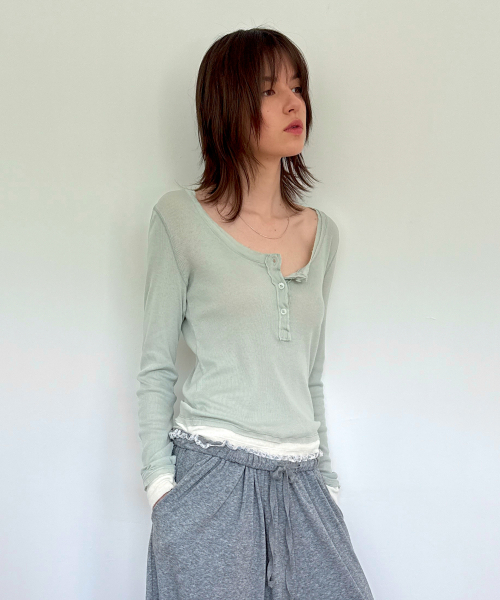 DIAGONAL(ダイアゴナル)の「レイヤードヘンリーネックTシャツ(ミント)(Tシャツ/カットソー・レディース・その他・FREE)」の2枚目の写真