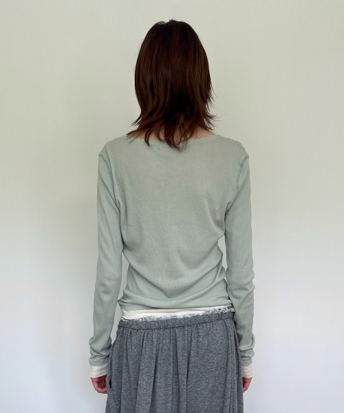 DIAGONAL(ダイアゴナル)の「レイヤードヘンリーネックTシャツ(ミント)(Tシャツ/カットソー・レディース・その他・FREE)」の3枚目の写真
