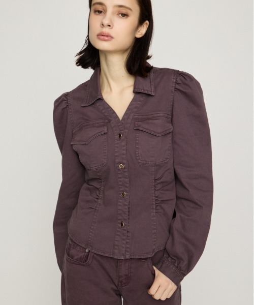 SLY(スライ)の「DENIM PUFF SLEEVE SH デニムパフスリーブシャツ 秋服(シャツ/ブラウス・レディース・ダークパープル/ダークブルー・FREE)」の1枚目の写真