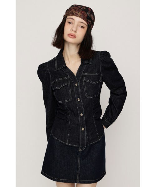 SLY(スライ)の「DENIM PUFF SLEEVE SH デニムパフスリーブシャツ 秋服(シャツ/ブラウス・レディース・ダークパープル/ダークブルー・FREE)」の3枚目の写真