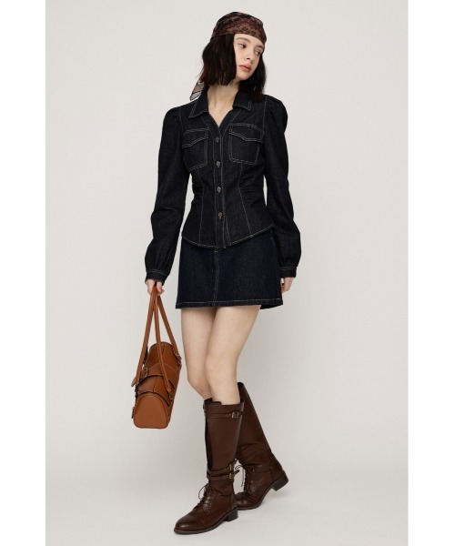 SLY(スライ)の「DENIM PUFF SLEEVE SH デニムパフスリーブシャツ 秋服(シャツ/ブラウス・レディース・ダークパープル/ダークブルー・FREE)」の4枚目の写真