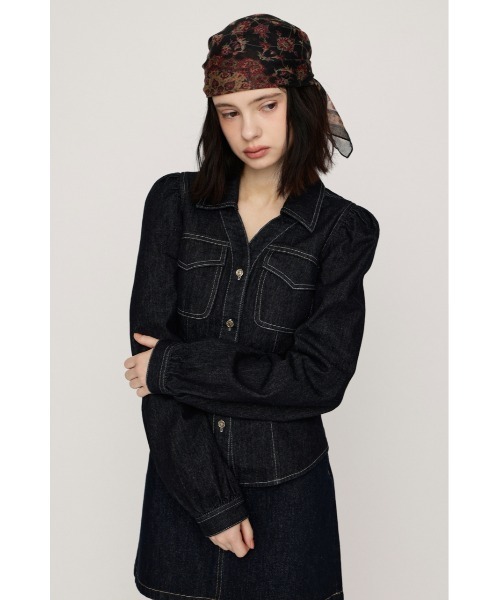 SLY(スライ)の「DENIM PUFF SLEEVE SH デニムパフスリーブシャツ 秋服(シャツ/ブラウス・レディース・ダークパープル/ダークブルー・FREE)」の6枚目の写真