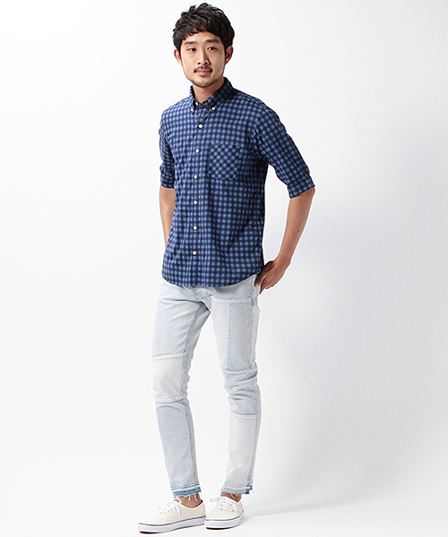 BEAMS(ビームス)の「BEAMS / ギンガム 5分袖 ボタンダウンシャツ(シャツ/ブラウス・メンズ・ホワイト/グリーン/ブルー・MEDIUM/X-LARGE/LARGE/SMALL)」の11枚目の写真