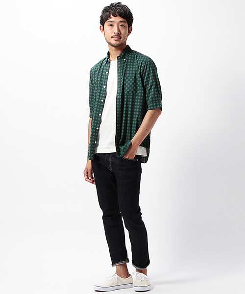 BEAMS(ビームス)の「BEAMS / ギンガム 5分袖 ボタンダウンシャツ(シャツ/ブラウス・メンズ・ホワイト/グリーン/ブルー・MEDIUM/X-LARGE/LARGE/SMALL)」の12枚目の写真