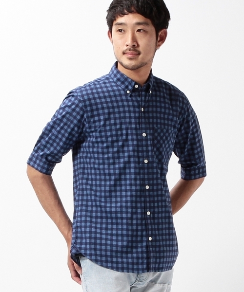 BEAMS(ビームス)の「BEAMS / ギンガム 5分袖 ボタンダウンシャツ(シャツ/ブラウス・メンズ・ホワイト/グリーン/ブルー・MEDIUM/X-LARGE/LARGE/SMALL)」の5枚目の写真