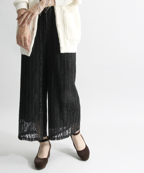 WEGO（ウィゴー）の「WEGO/レースプリーツスカンツ（その他パンツ・レディース・ブラック/アイボリー・FREE）」の2枚目の写真