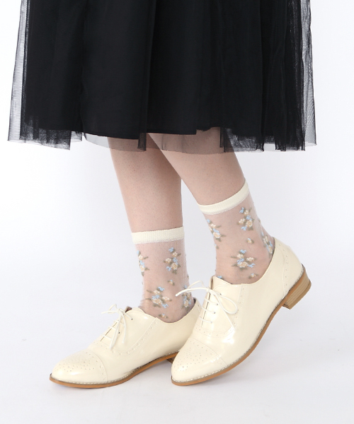 靴下屋(クツシタヤ)の「靴下屋/ チュール花柄ショートソックス(ソックス/靴下)」|オフホワイト
