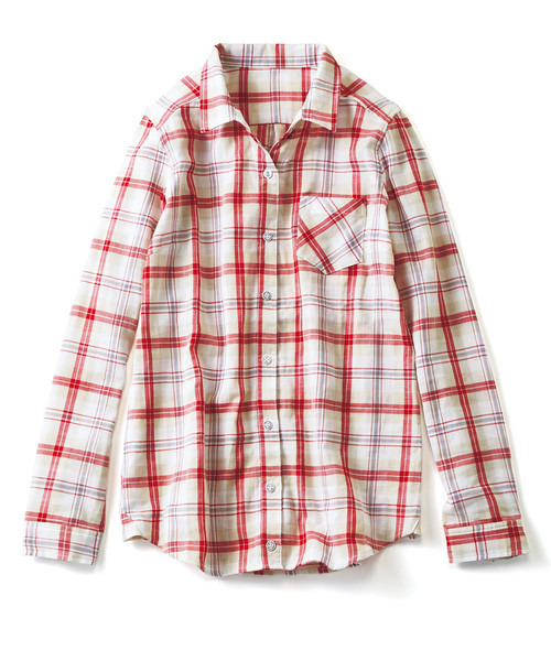 Live in comfort(リブインコンフォート)の「リブ イン コンフォート すっきりシルエットで毎日着たくなる やわらかダブルガーゼシャツ(シャツ/ブラウス・レディース・ネイビー/レッド/オフホワイト/ピンク/ブラック×ホワイト/ライトイエロー・SMALL/MEDIUM/LARGE/X-LARGE/XX-LARGE)」の7枚目の写真