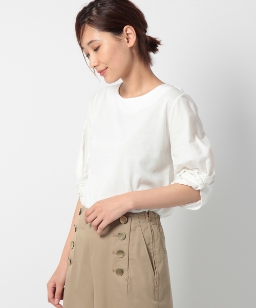 laboratory work（ラボラトリーワーク）の「袖異素材ねじりプルオーバー（Tシャツ/カットソー・レディース・ネイビー/グレー/ホワイト・MEDIUM）」の2枚目の写真