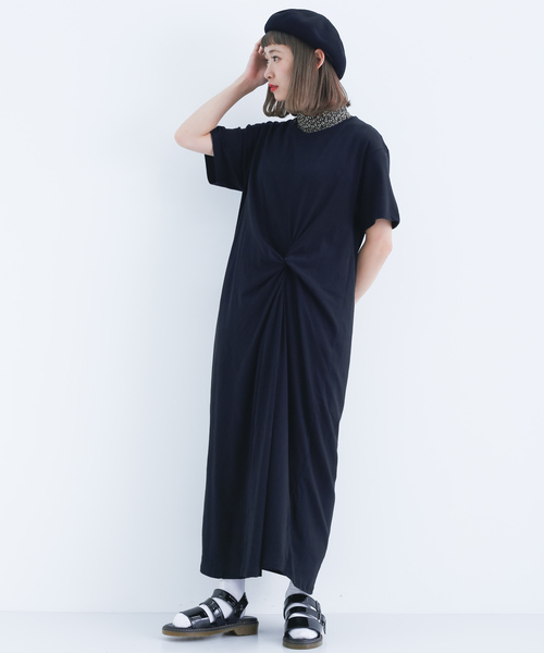 MERLOT（メルロー）の「ツイストTシャツワンピース7852（ワンピース・レディース・グリーン/ブラック/ブラウン/ベージュ/マスタード・FREE）」の13枚目の写真