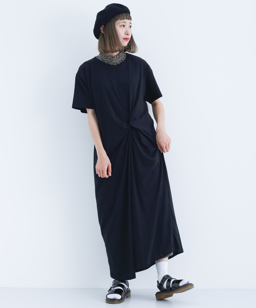 MERLOT（メルロー）の「ツイストTシャツワンピース7852（ワンピース・レディース・グリーン/ブラック/ブラウン/ベージュ/マスタード・FREE）」の15枚目の写真