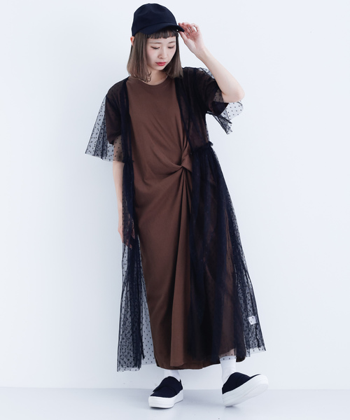 MERLOT（メルロー）の「ツイストTシャツワンピース7852（ワンピース・レディース・グリーン/ブラック/ブラウン/ベージュ/マスタード・FREE）」の17枚目の写真