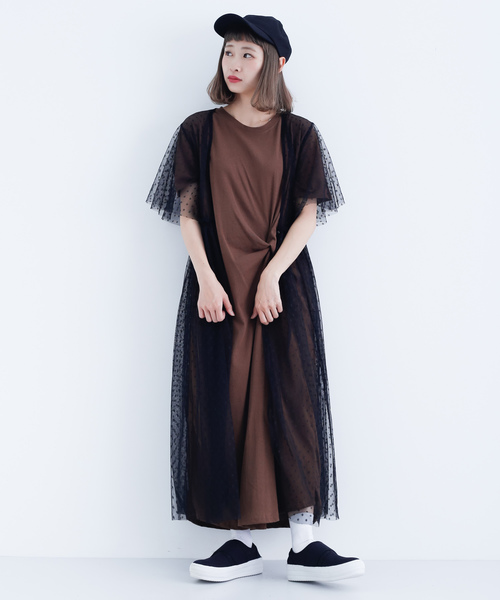 MERLOT（メルロー）の「ツイストTシャツワンピース7852（ワンピース・レディース・グリーン/ブラック/ブラウン/ベージュ/マスタード・FREE）」の18枚目の写真