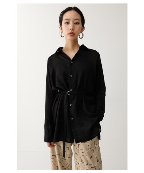 MOUSSY（マウジー）の「CREPE LOOSE LONG SHIRT（シャツ/ブラウス・レディース・ライトカーキ/アイボリー/ブラック/ボルドー・FREE）」の3枚目の写真