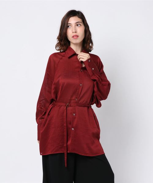 MOUSSY（マウジー）の「CREPE LOOSE LONG SHIRT（シャツ/ブラウス・レディース・ライトカーキ/アイボリー/ブラック/ボルドー・FREE）」の10枚目の写真
