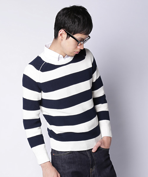 green label relaxing(グリーンレーベルリラクシング)の「HI/T AZE BOR C/N 7Gニット ◆(ニット/セーター・メンズ・グレー/ネイビー・MEDIUM/SMALL/LARGE)」の1枚目の写真