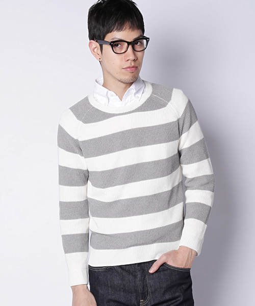 green label relaxing(グリーンレーベルリラクシング)の「HI/T AZE BOR C/N 7Gニット ◆(ニット/セーター・メンズ・グレー/ネイビー・MEDIUM/SMALL/LARGE)」の2枚目の写真