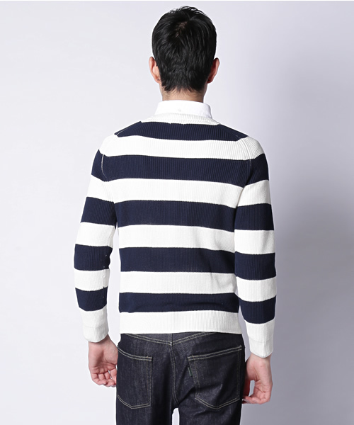 green label relaxing(グリーンレーベルリラクシング)の「HI/T AZE BOR C/N 7Gニット ◆(ニット/セーター・メンズ・グレー/ネイビー・MEDIUM/SMALL/LARGE)」の5枚目の写真