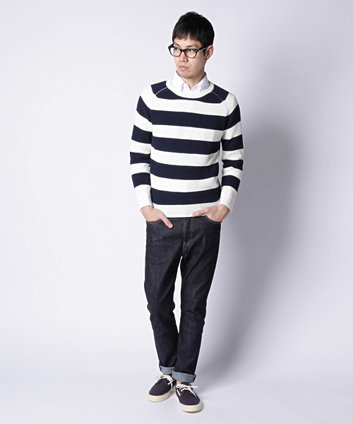 green label relaxing(グリーンレーベルリラクシング)の「HI/T AZE BOR C/N 7Gニット ◆(ニット/セーター・メンズ・グレー/ネイビー・MEDIUM/SMALL/LARGE)」の6枚目の写真