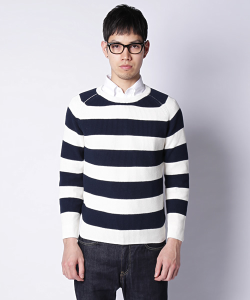 green label relaxing(グリーンレーベルリラクシング)の「HI/T AZE BOR C/N 7Gニット ◆(ニット/セーター・メンズ・グレー/ネイビー・MEDIUM/SMALL/LARGE)」の7枚目の写真