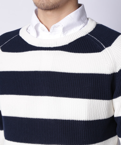 green label relaxing(グリーンレーベルリラクシング)の「HI/T AZE BOR C/N 7Gニット ◆(ニット/セーター・メンズ・グレー/ネイビー・MEDIUM/SMALL/LARGE)」の8枚目の写真