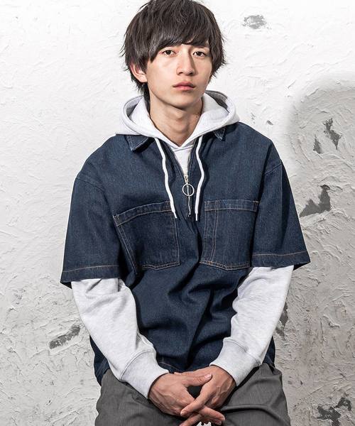 MinoriTY(マイノリティ)の「ハーフZIPデニムシャツ オーバーサイズ(シャツ/ブラウス・メンズ・インディゴブルー/サックスブルー・M/L)」の2枚目の写真