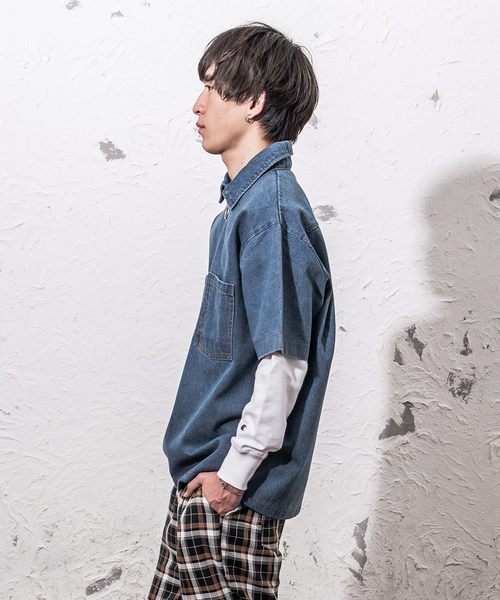 MinoriTY(マイノリティ)の「ハーフZIPデニムシャツ オーバーサイズ(シャツ/ブラウス・メンズ・インディゴブルー/サックスブルー・M/L)」の8枚目の写真