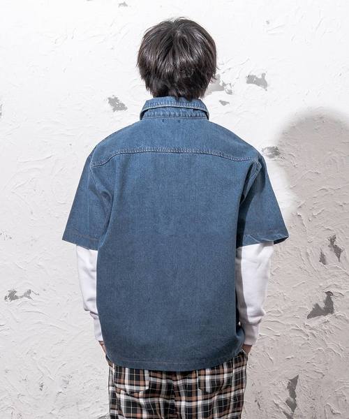 MinoriTY(マイノリティ)の「ハーフZIPデニムシャツ オーバーサイズ(シャツ/ブラウス・メンズ・インディゴブルー/サックスブルー・M/L)」の5枚目の写真
