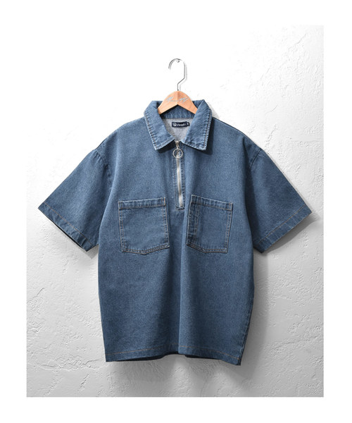 MinoriTY(マイノリティ)の「ハーフZIPデニムシャツ オーバーサイズ(シャツ/ブラウス・メンズ・インディゴブルー/サックスブルー・M/L)」の9枚目の写真