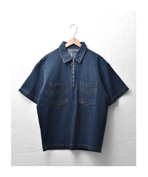 MinoriTY(マイノリティ)の「ハーフZIPデニムシャツ オーバーサイズ(シャツ/ブラウス・メンズ・インディゴブルー/サックスブルー・M/L)」の6枚目の写真