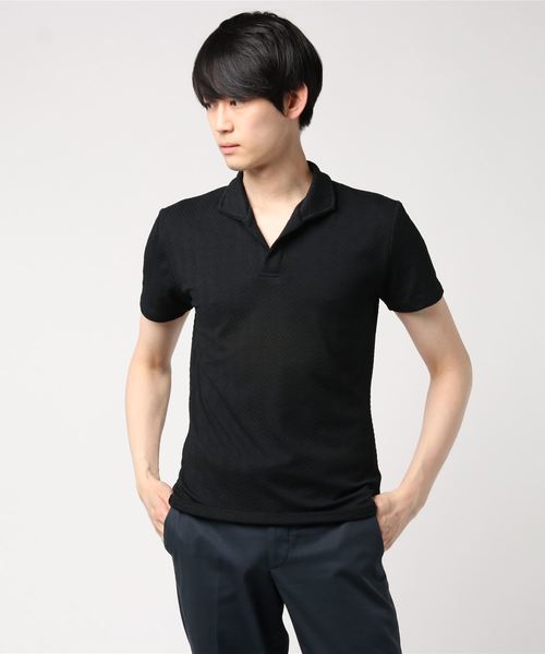 おしゃれスタ(オシャレスタ)の「ジグザグジャカードワイヤーデザインスキッパー半袖シャツ(SS)(シャツ/ブラウス・メンズ・ネイビー/ブラック/ホワイト・L/M)」の7枚目の写真