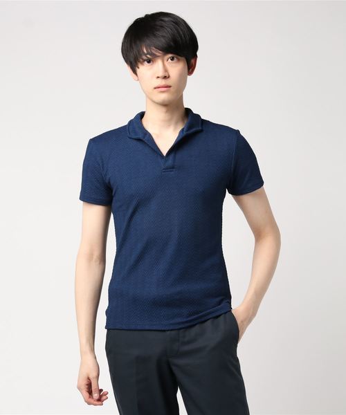 おしゃれスタ(オシャレスタ)の「ジグザグジャカードワイヤーデザインスキッパー半袖シャツ(SS)(シャツ/ブラウス・メンズ・ネイビー/ブラック/ホワイト・L/M)」の8枚目の写真