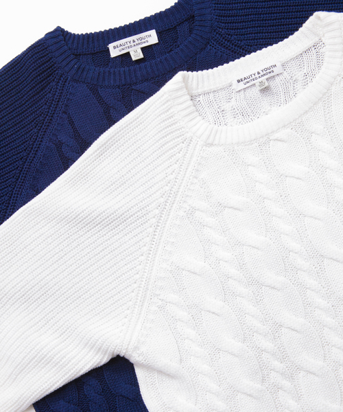 BEAUTY&YOUTH UNITED ARROWS(ビューティーアンドユースユナイテッドアローズ)の「BY ∴ ミドルゲージ ケーブル クルーネック 5スリーブ◆(ニット/セーター・メンズ・ホワイト/ネイビー・SMALL/MEDIUM/X-LARGE/LARGE)」の9枚目の写真