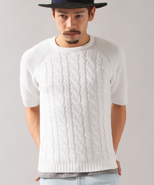 BEAUTY&YOUTH UNITED ARROWS(ビューティーアンドユースユナイテッドアローズ)の「BY ∴ ミドルゲージ ケーブル クルーネック 5スリーブ◆(ニット/セーター・メンズ・ホワイト/ネイビー・SMALL/MEDIUM/X-LARGE/LARGE)」の4枚目の写真