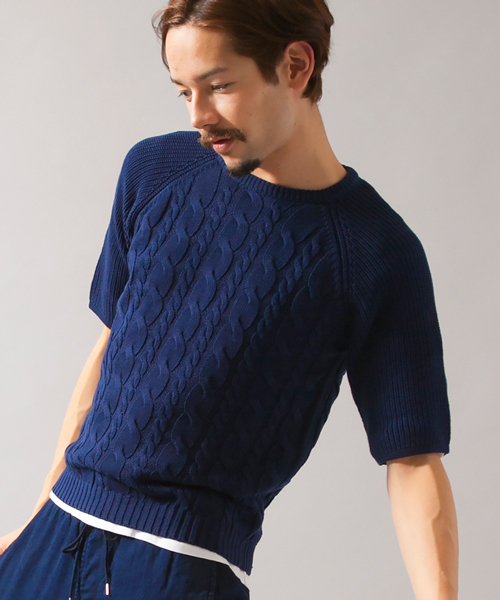 BEAUTY&YOUTH UNITED ARROWS(ビューティーアンドユースユナイテッドアローズ)の「BY ∴ ミドルゲージ ケーブル クルーネック 5スリーブ◆(ニット/セーター・メンズ・ホワイト/ネイビー・SMALL/MEDIUM/X-LARGE/LARGE)」の3枚目の写真