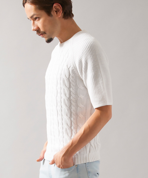 BEAUTY&YOUTH UNITED ARROWS(ビューティーアンドユースユナイテッドアローズ)の「BY ∴ ミドルゲージ ケーブル クルーネック 5スリーブ◆(ニット/セーター・メンズ・ホワイト/ネイビー・SMALL/MEDIUM/X-LARGE/LARGE)」の6枚目の写真