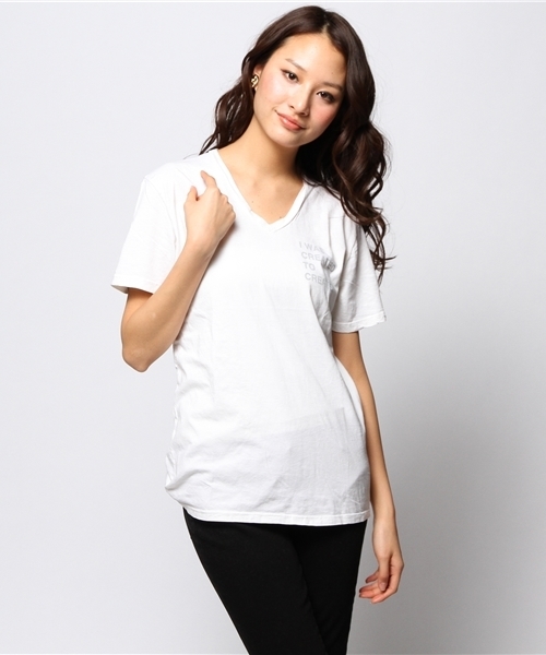 ROSE BUD（ローズバッド）の「(GOOD HYOUMAN) UNISEX V NECK-T（Tシャツ/カットソー・レディース・チャコールグレー/ホワイト/ホワイト系その他/ブラック・X-SMALL）」の2枚目の写真
