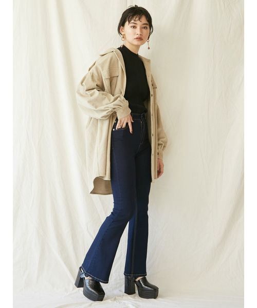 EVRIS（エヴリス）の「BASICフレアーDENIM パンツ（デニムパンツ・レディース・ブラック/インディゴブルー・MEDIUM/SMALL）」の18枚目の写真