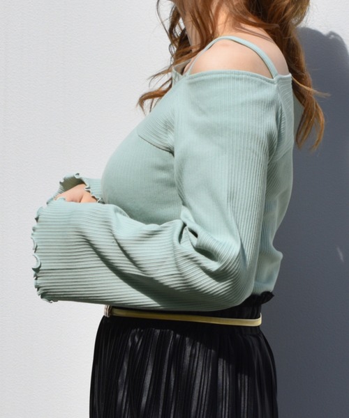 PairPair（ペアペア）の「リブワンショルトップス（Tシャツ/カットソー・レディース・ブラック/オフホワイト/ライトグリーン/モカ・FREE）」の5枚目の写真