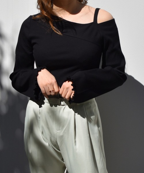 PairPair（ペアペア）の「リブワンショルトップス（Tシャツ/カットソー・レディース・ブラック/オフホワイト/ライトグリーン/モカ・FREE）」の8枚目の写真