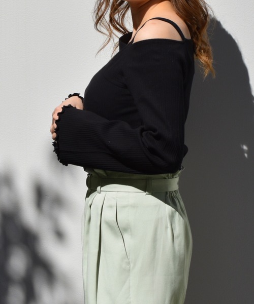 PairPair（ペアペア）の「リブワンショルトップス（Tシャツ/カットソー・レディース・ブラック/オフホワイト/ライトグリーン/モカ・FREE）」の9枚目の写真