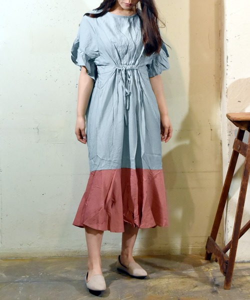 TONE SELECT WEAR(トーンセレクトウェア)の「【TONE SELECT WEAR】切り替えワンピース(MI)(ワンピース・レディース・ベージュ/ブルー・FREE)」の9枚目の写真