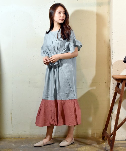 TONE SELECT WEAR(トーンセレクトウェア)の「【TONE SELECT WEAR】切り替えワンピース(MI)(ワンピース・レディース・ベージュ/ブルー・FREE)」の12枚目の写真