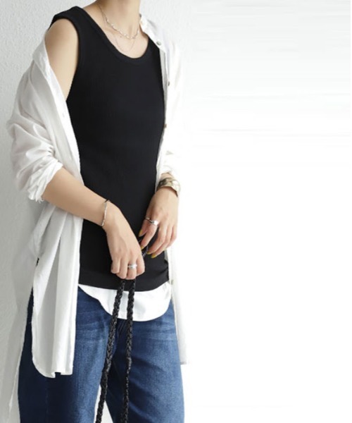 antiqua(アンティカ)の「テレコリブタンク(タンクトップ・レディース・ブラック/オフホワイト/ブラウン系その他・FREE)」の11枚目の写真