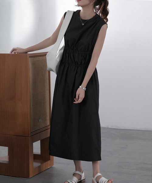 OSYAREVO(オシャレボ)の「ドロスト チノワンピース(ワンピース・レディース・ブラック/ライトカーキ・LARGE/MEDIUM)」の3枚目の写真