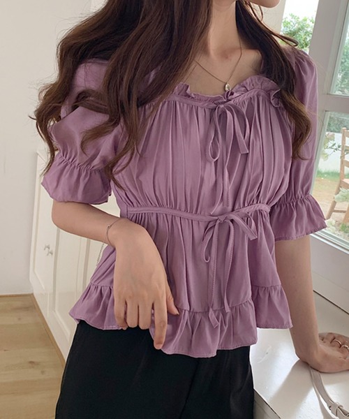 Girly Doll(ガーリードール)の「ギャザーブラウス(シャツ/ブラウス)」|パープル