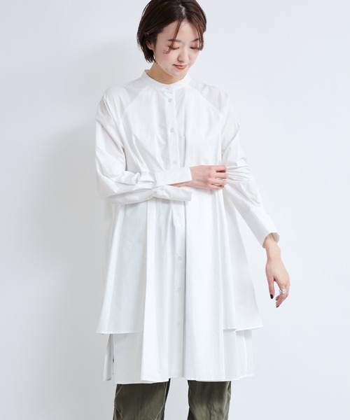 DouDou（ドゥドゥ）の「デザインタックシャツチュニック（シャツ/ブラウス・レディース・ホワイト/ベージュ/サックスブルー・FREE）」の9枚目の写真