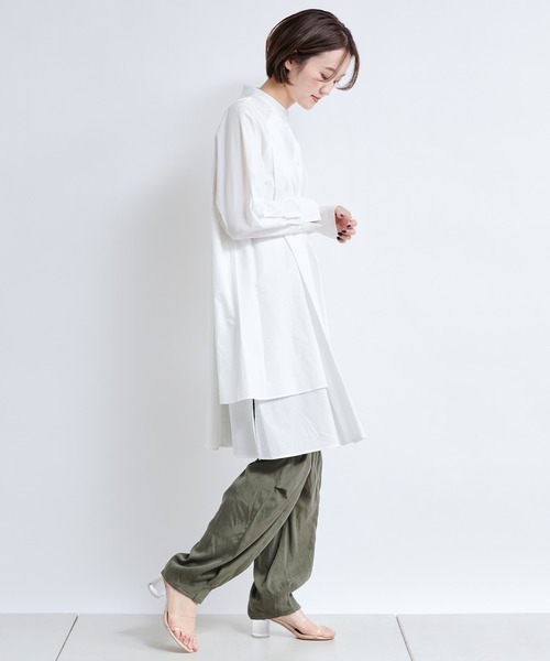 DouDou（ドゥドゥ）の「デザインタックシャツチュニック（シャツ/ブラウス・レディース・ホワイト/ベージュ/サックスブルー・FREE）」の7枚目の写真