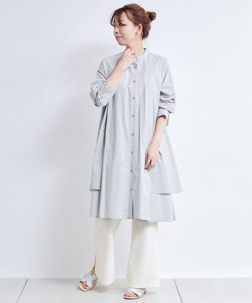 DouDou（ドゥドゥ）の「デザインタックシャツチュニック（シャツ/ブラウス・レディース・ホワイト/ベージュ/サックスブルー・FREE）」の19枚目の写真