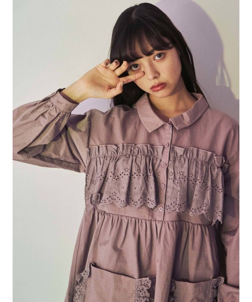 ∇945 メリージェニー くすみピンク系 襟レース ワンピ 